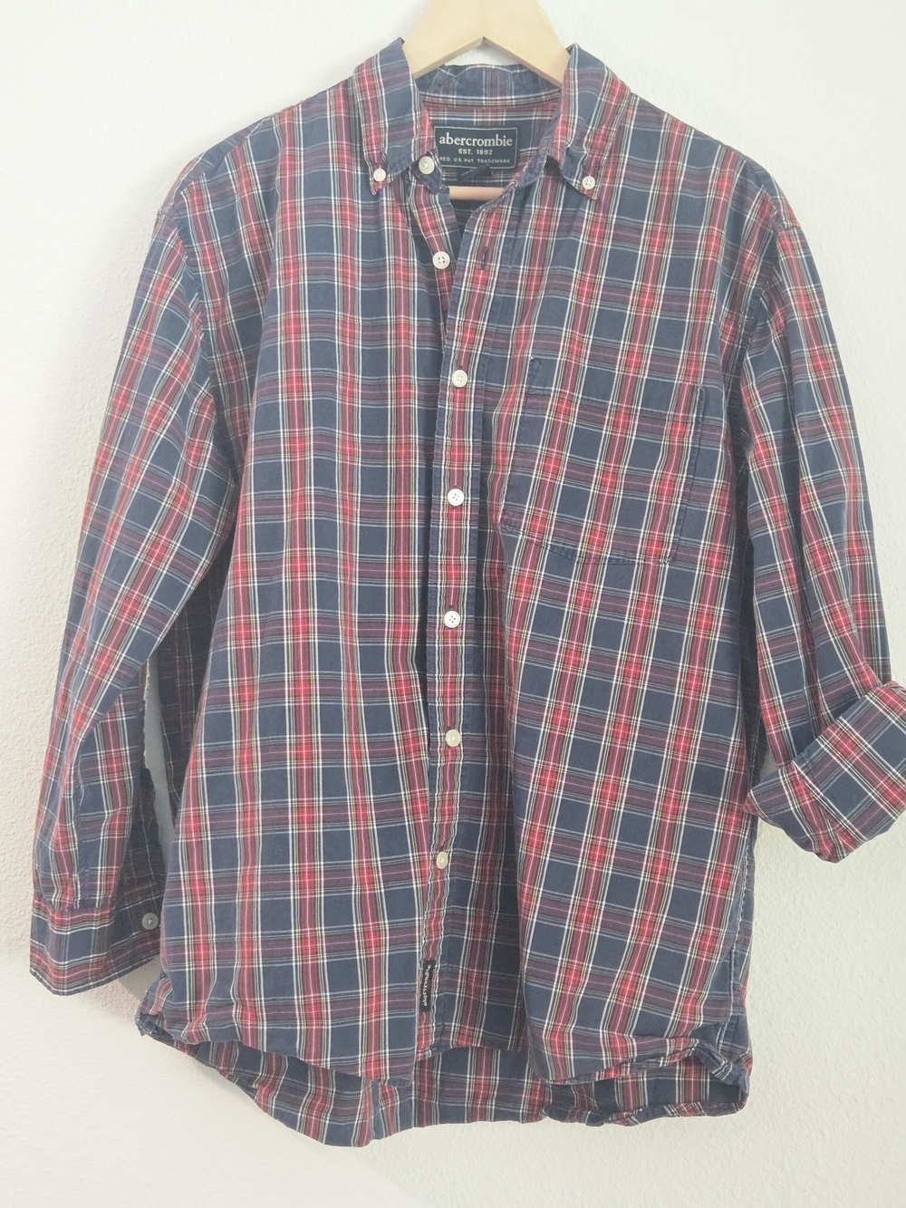 Abercrombie & Fitch Y2K Plaid Button-Down Shirt Navy Red